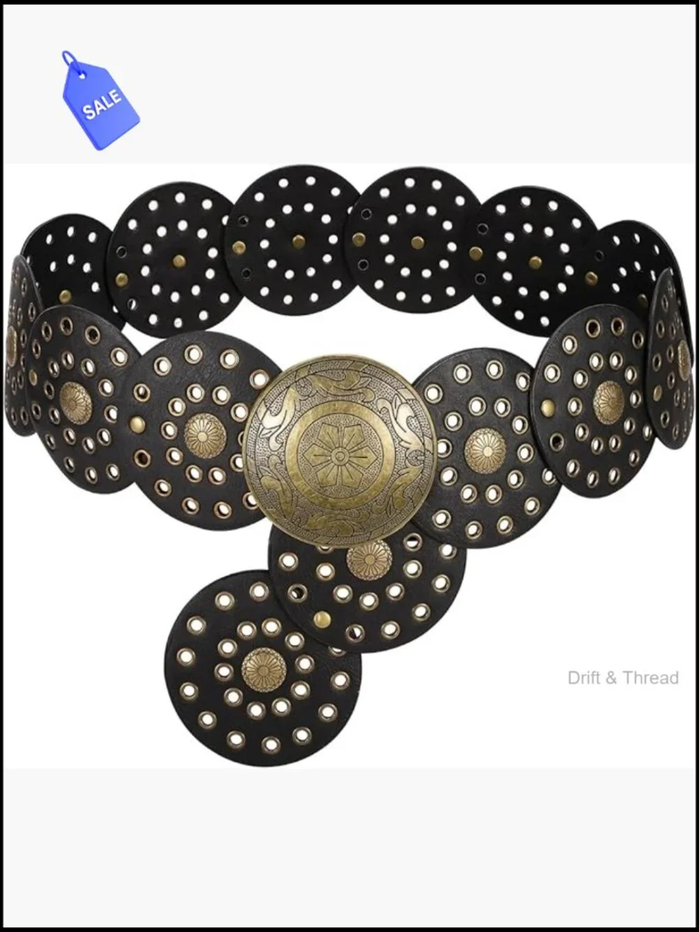 Wide Western Disc Belt Cowgirl Boho Leather Belt for Jeans Dress
